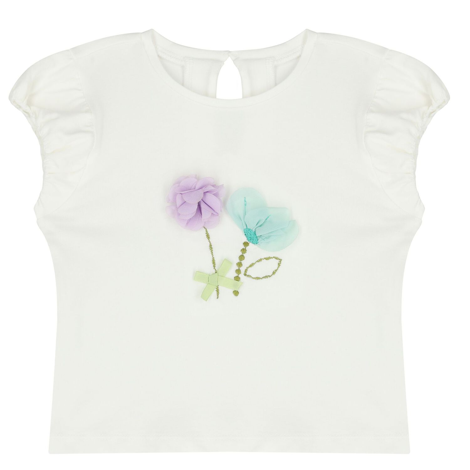Younger Girls Ivory & Green Floral Shorts Set, 2, hi-res