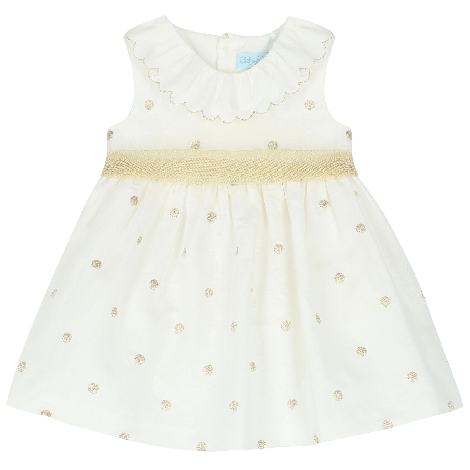 Younger Girls Ivory & Gold Spot Dress, 1, hi-res