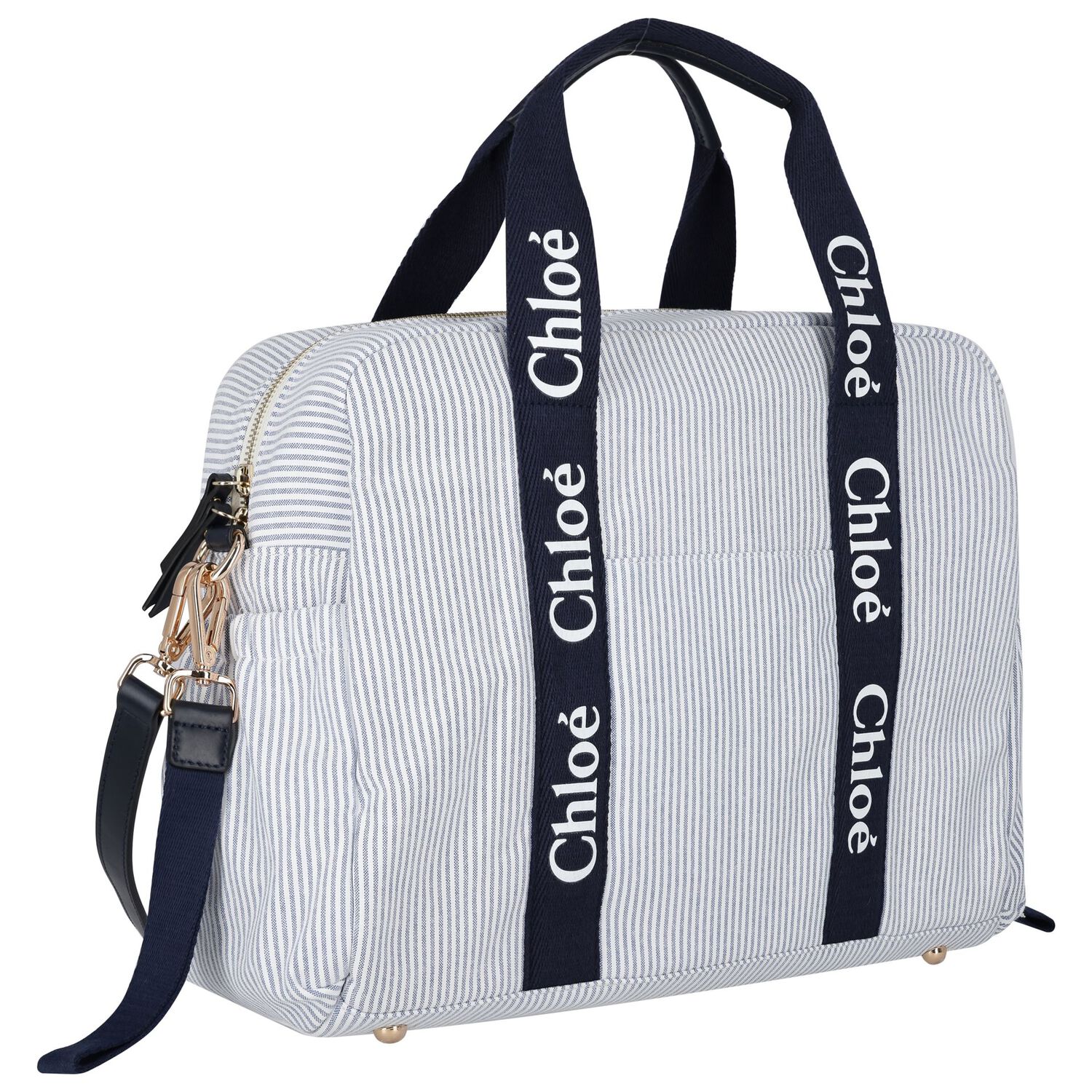 Baby Girls Blue Logo Striped Changing Bag, 1, hi-res