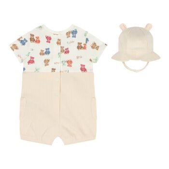 Baby Boys Ivory & Beige Romper Set