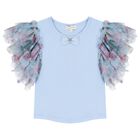 Girls Blue Floral Tulle Top, 1, hi-res