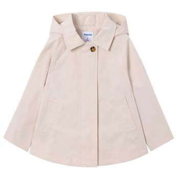 Girls Beige Hooded Zip Up Top