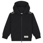 Black Logo Hooded Zip Up Top, 1, hi-res