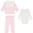 Baby Girls Pink & White Logo Tracksuit Set, 2, hi-res