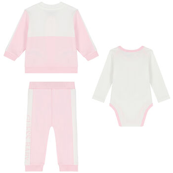 Baby Girls Pink & White Logo Tracksuit Set