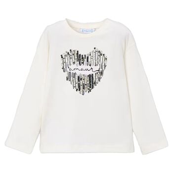 Girls Ivory Embellished Long Sleeve Top