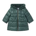 Younger Girls Green Puffer Coat, 1, hi-res