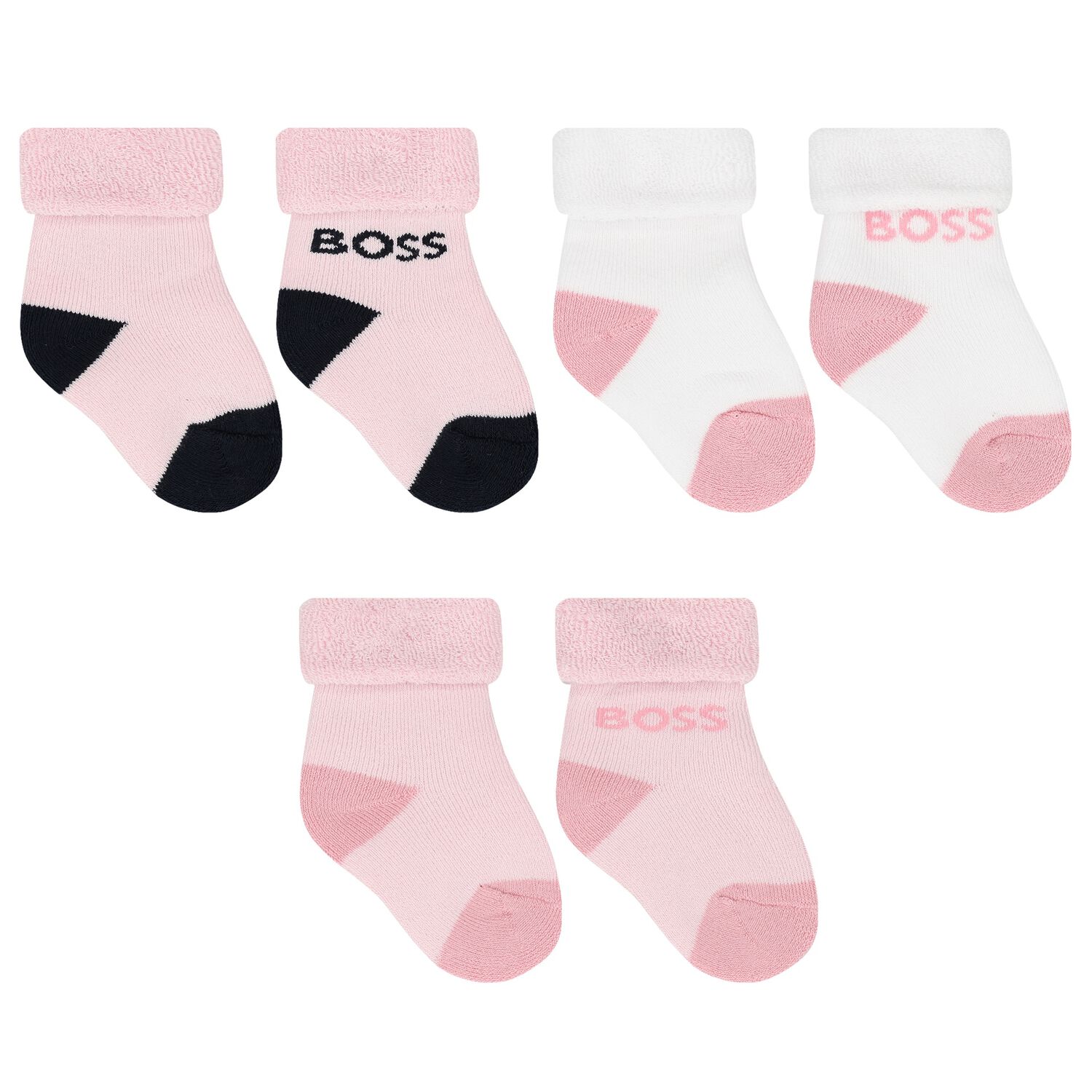 Baby Girls Pink, White & Black Logo Socks ( 3-Pack ), 1, hi-res