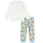 Ivory & Blue Teddy Logo Trousers Set, 1, hi-res