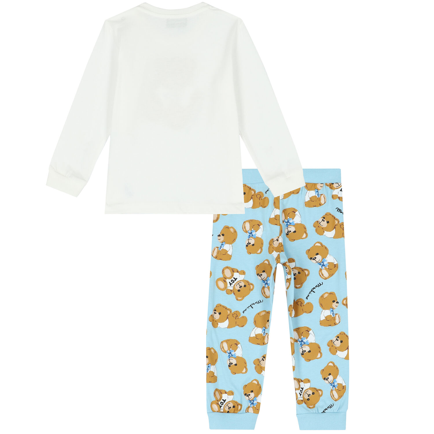 Ivory & Blue Teddy Logo Trousers Set, 1, hi-res