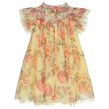 Girls Yellow & Pink Floral Tulle Dress