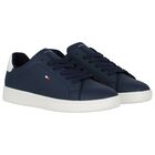 Boys Navy Blue & White Logo Trainers, 1, hi-res