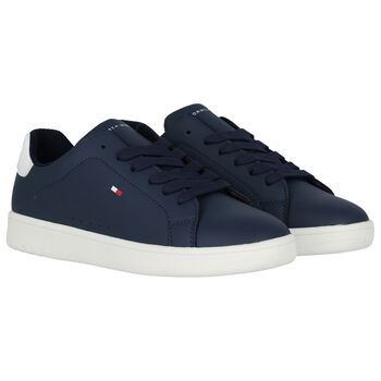 Boys Navy Blue & White Logo Trainers