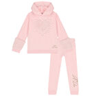 Girls Pink Embellished Heart Tracksuit, 1, hi-res