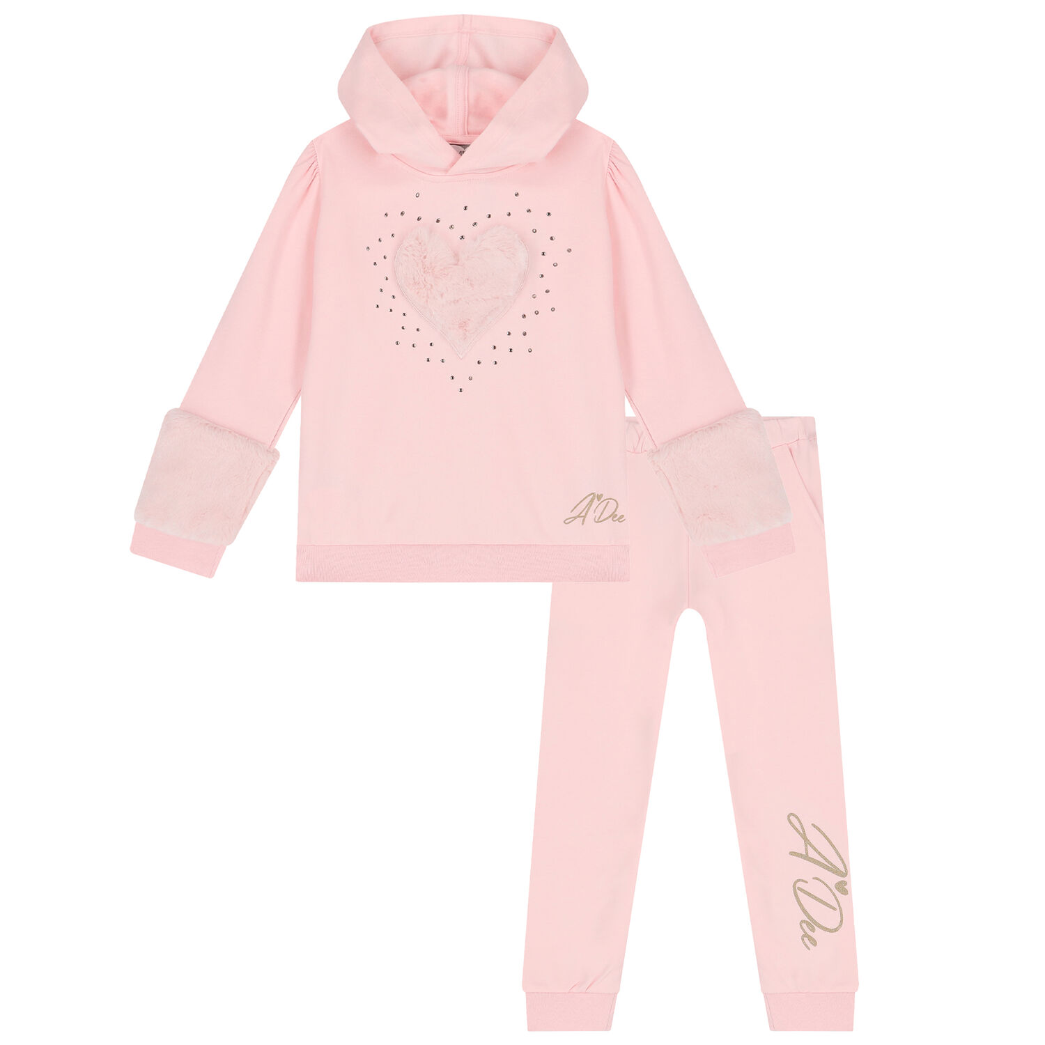 Girls Pink Embellished Heart Tracksuit, 1, hi-res