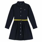 Girls Navy Shirt Dress, 1, hi-res