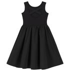 Girls Black Flared Jersey Dress, 1, hi-res