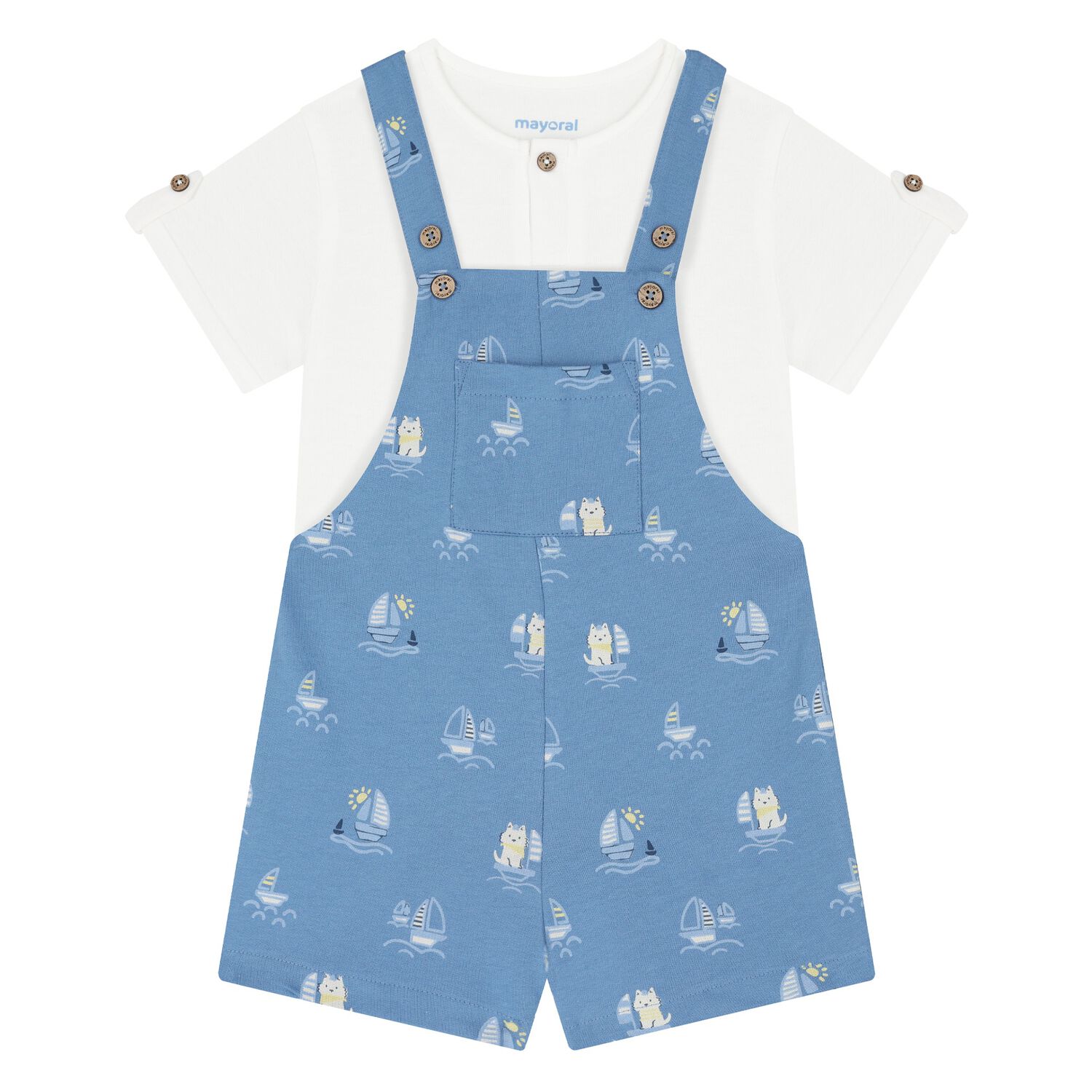 Younger Boys Blue Dungaree Set, 2, hi-res