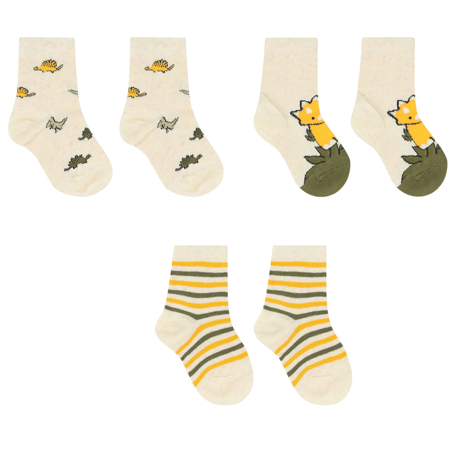 Younger Boys Ivory DInosaur Socks (3 Pack), 1, hi-res