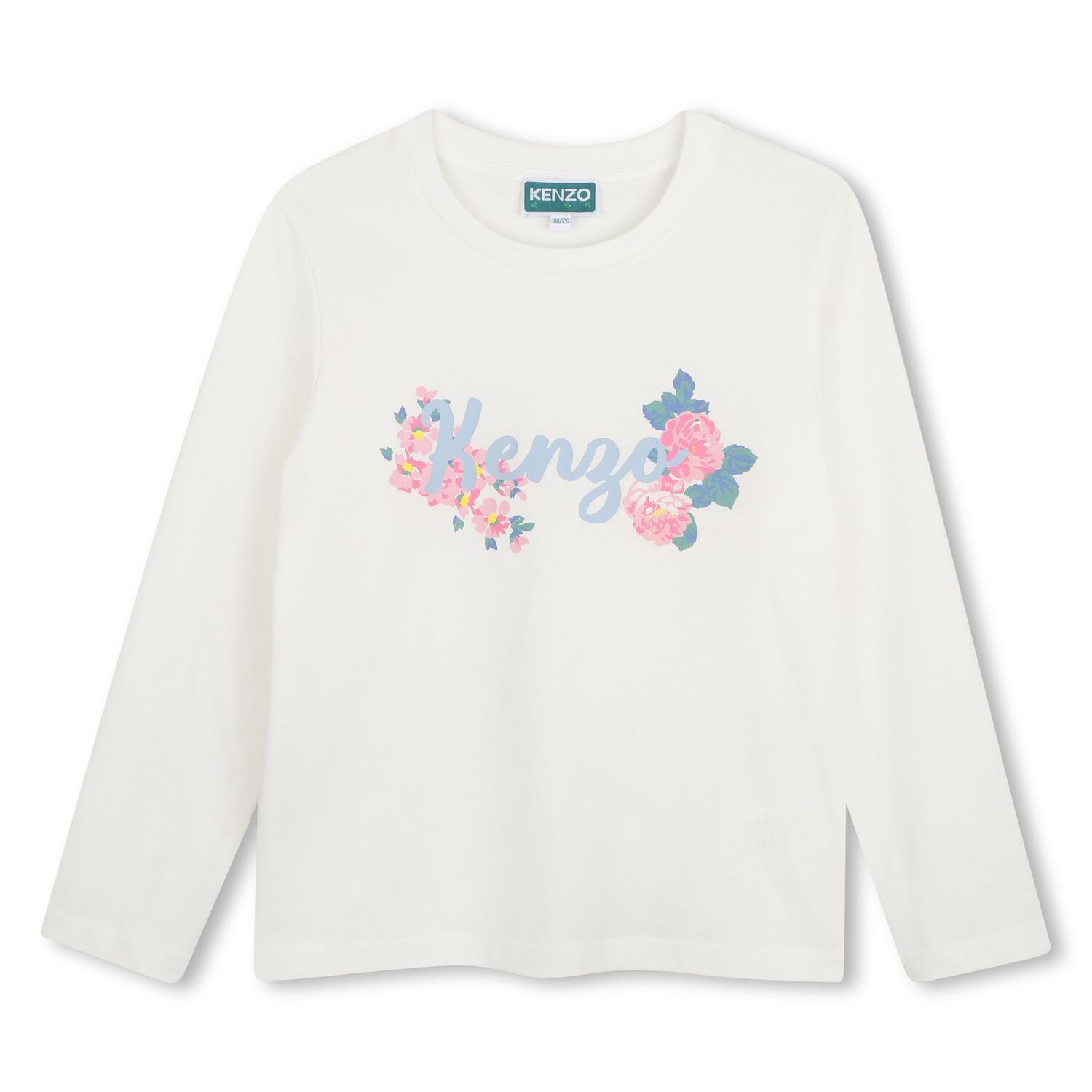 Girls Ivory Floral Logo Long Sleeve Top, 1, hi-res