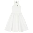 Girls White Logo Dress, 2, hi-res