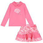 Girls Pink Floral Skirt Set, 1, hi-res