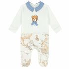 Baby Boys White & Beige Geo Map Babygrow, 3, hi-res