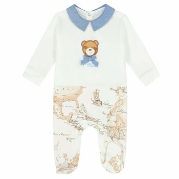 Baby Boys White & Beige Geo Map Babygrow