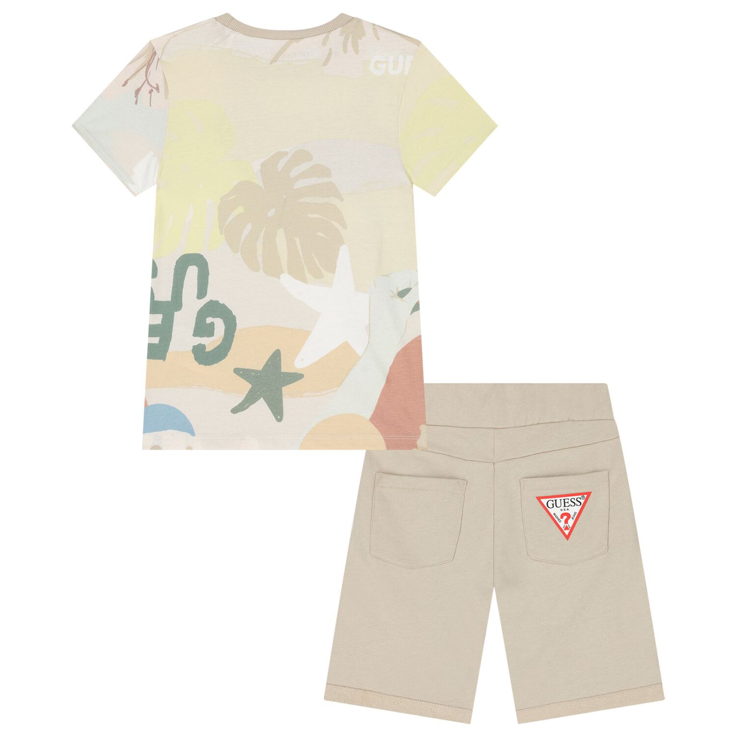 Boys Beige Logo Shorts Set, 1, hi-res