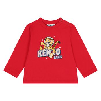 Younger Boys Red Tiger Logo Long Sleeve Top