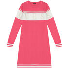 Girls Pink Logo Knitted Sweatshirt Dress, 2, hi-res