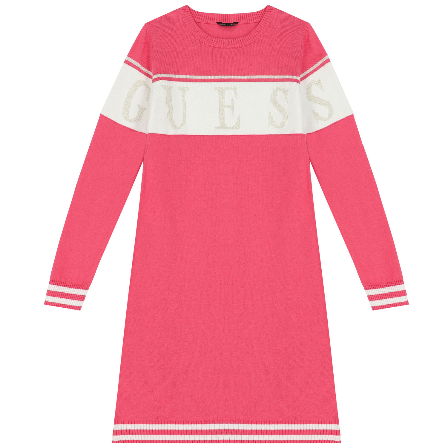 Girls Pink Logo Knitted Sweatshirt Dress, 2, hi-res image number null