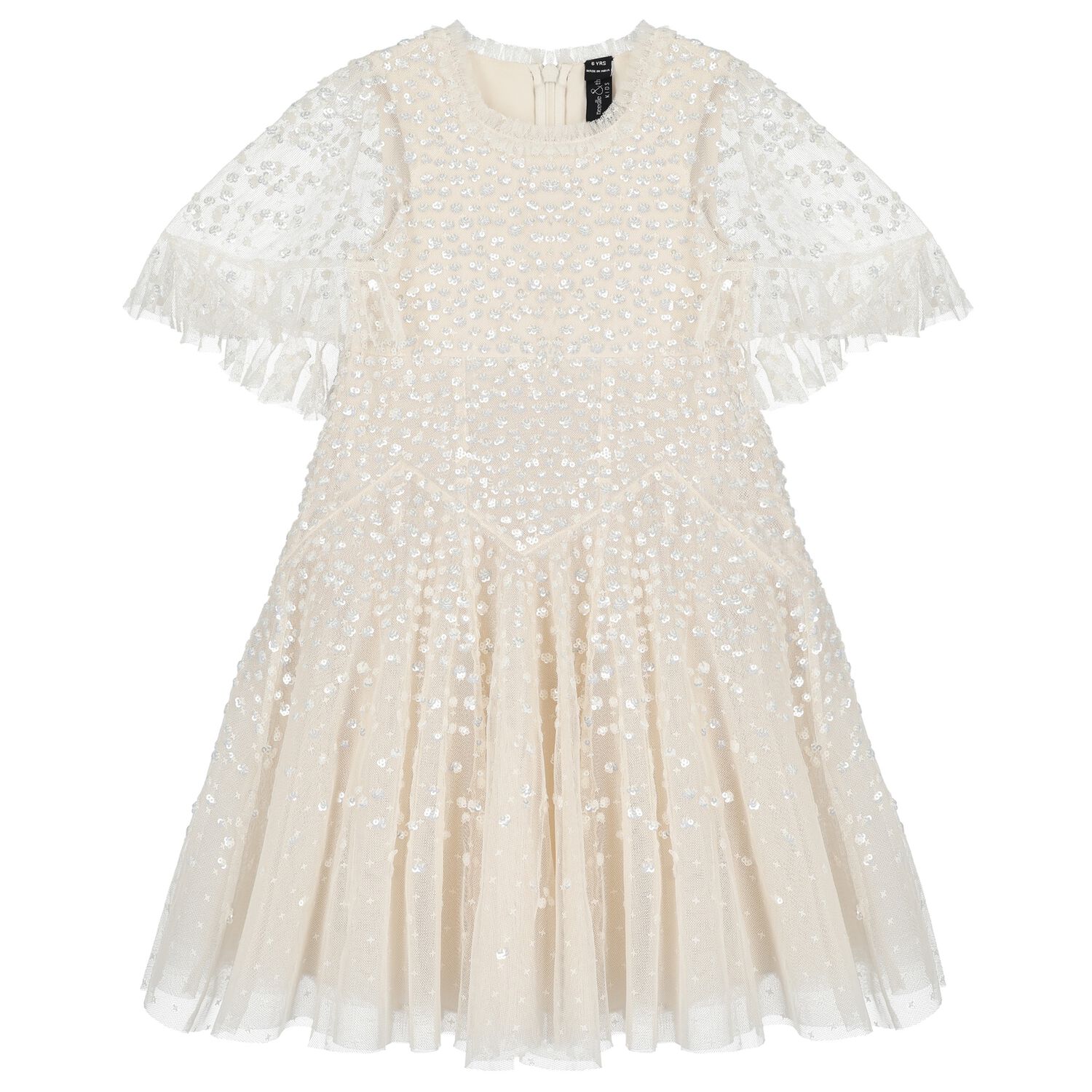 Girls Ivory Sequin & Tulle Dress, 1, hi-res