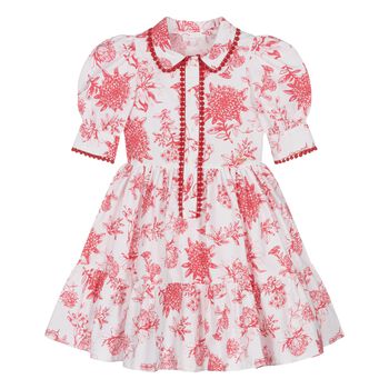 Girls White & Red Floral Dress 