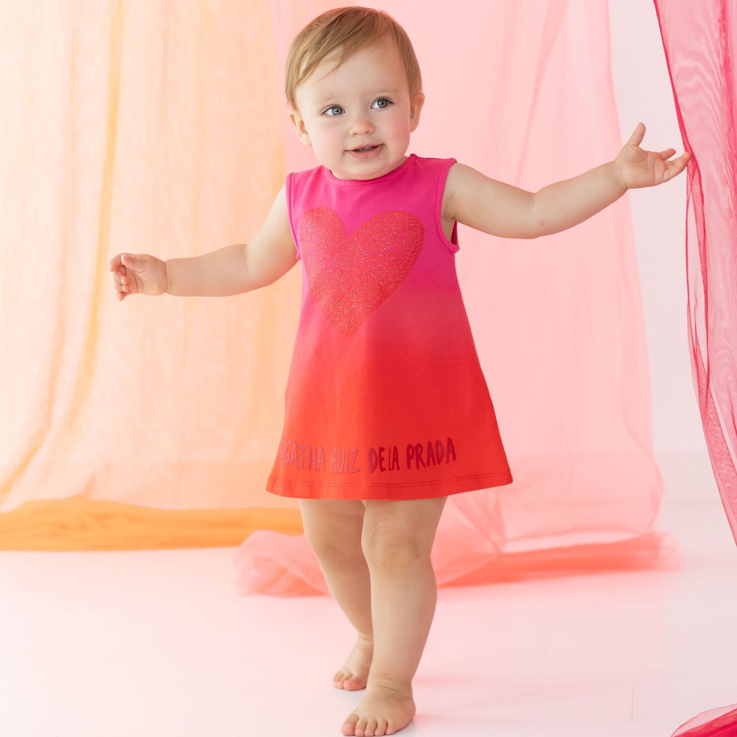 Girls Pink & Red Sequin Heart Dress, 1, hi-res image number null