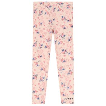 Girls Pink Floral Leggings