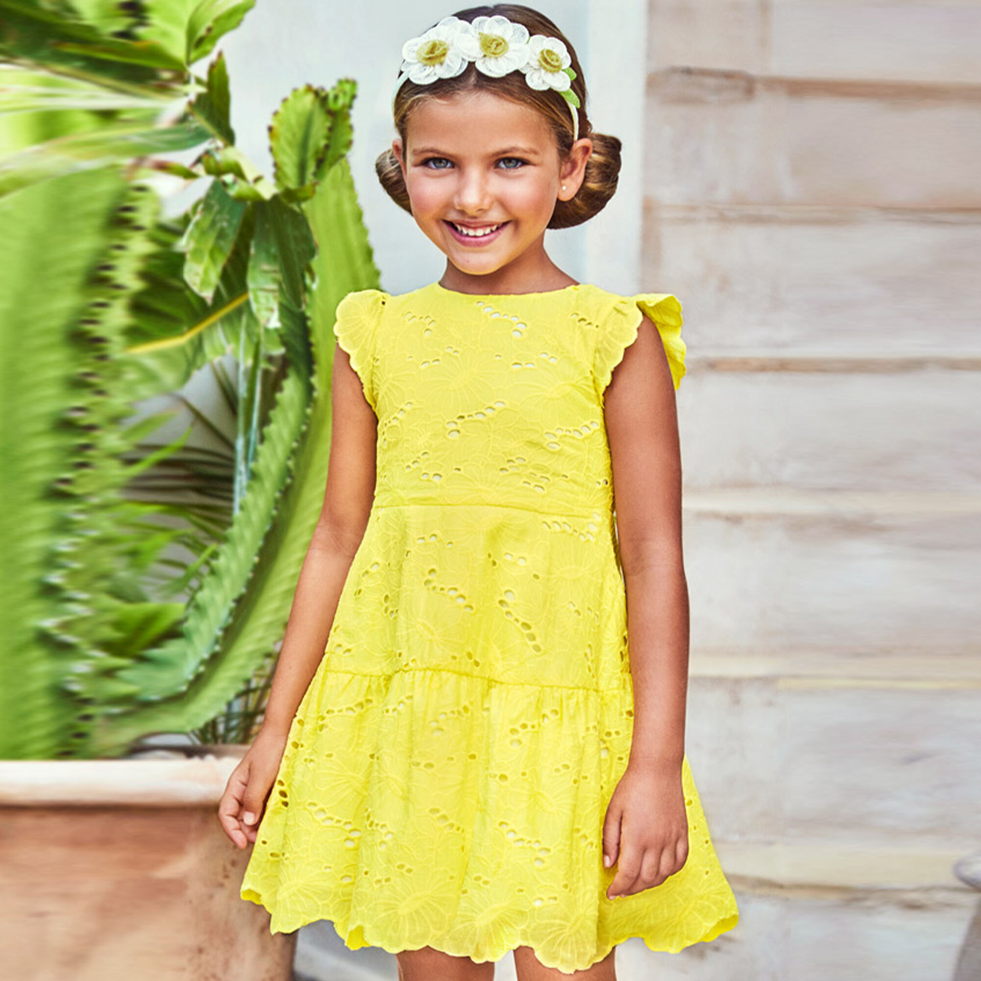 Yellow broderie anglaise dress cheap