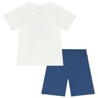 Boys White & Blue Palm Tree Shorts Set, 3, hi-res