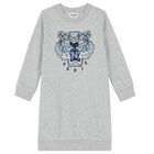 Girls Grey Tiger Sweatshirt Dress, 1, hi-res