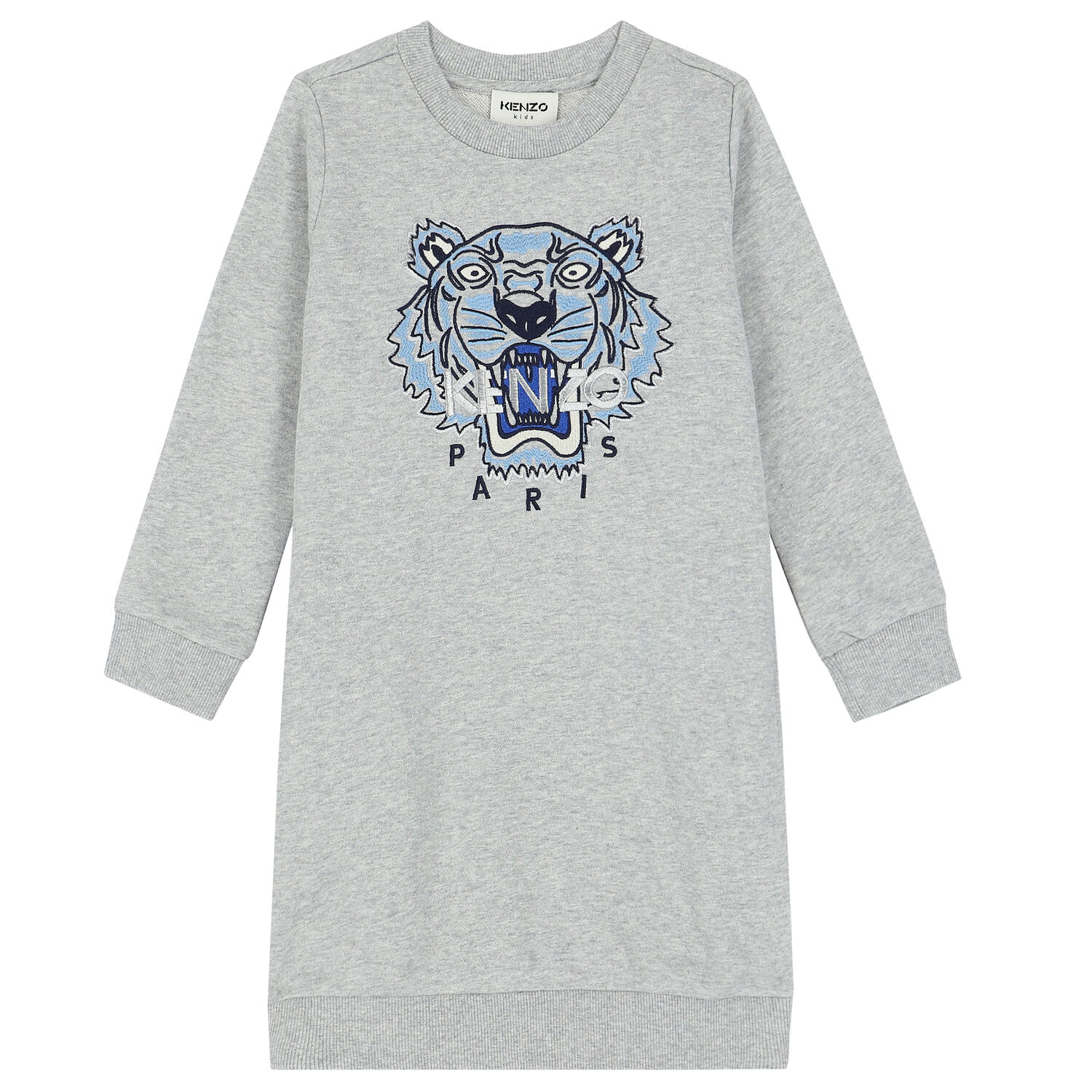 Girls Grey Tiger Sweatshirt Dress, 1, hi-res