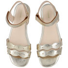 Girls Gold Leather Scalloped Sandals, 1, hi-res
