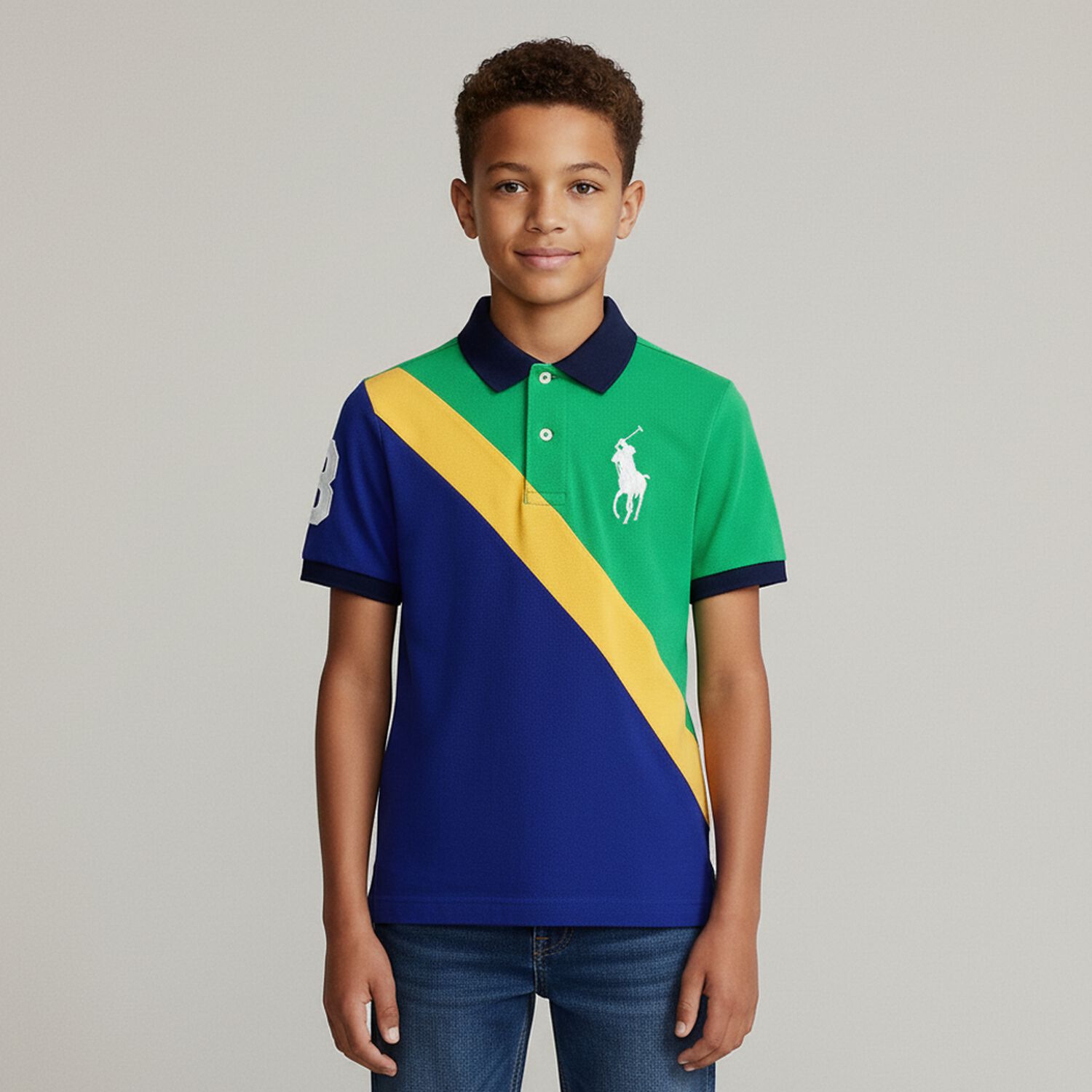 Boys Green Logo Polo Shirt, 1, hi-res