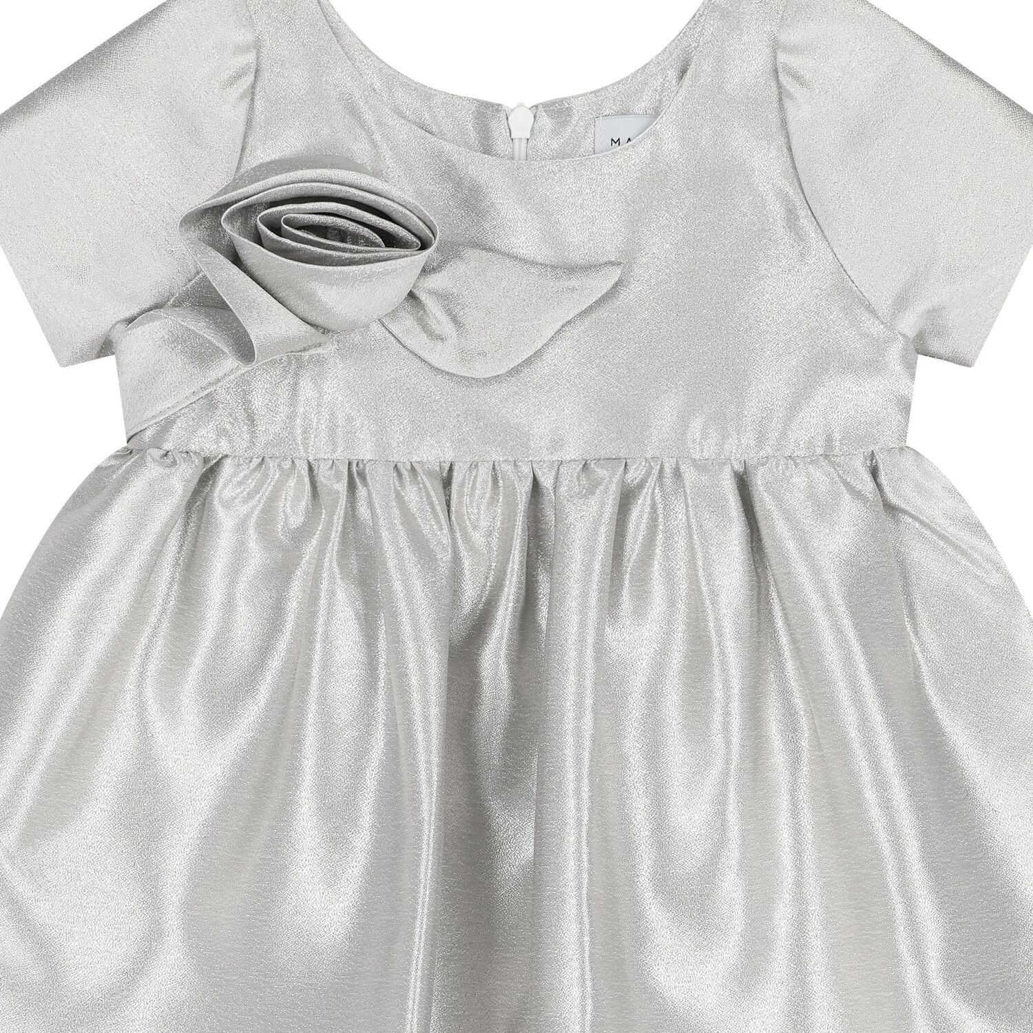 Baby Girls Silver Rose Satin Dress, 1, hi-res image number null