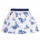 Younger Girls White & Blue Floral Skirt, 1, hi-res