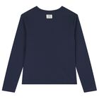 Girls Navy Blue Butterfly Long Sleeve Top, 1, hi-res