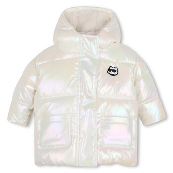 Younger Girls Ivory Iridescent Puffer Jacket