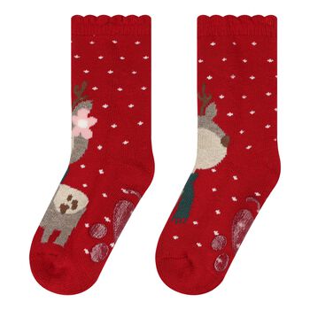 Baby Girls Red Reindeer Socks
