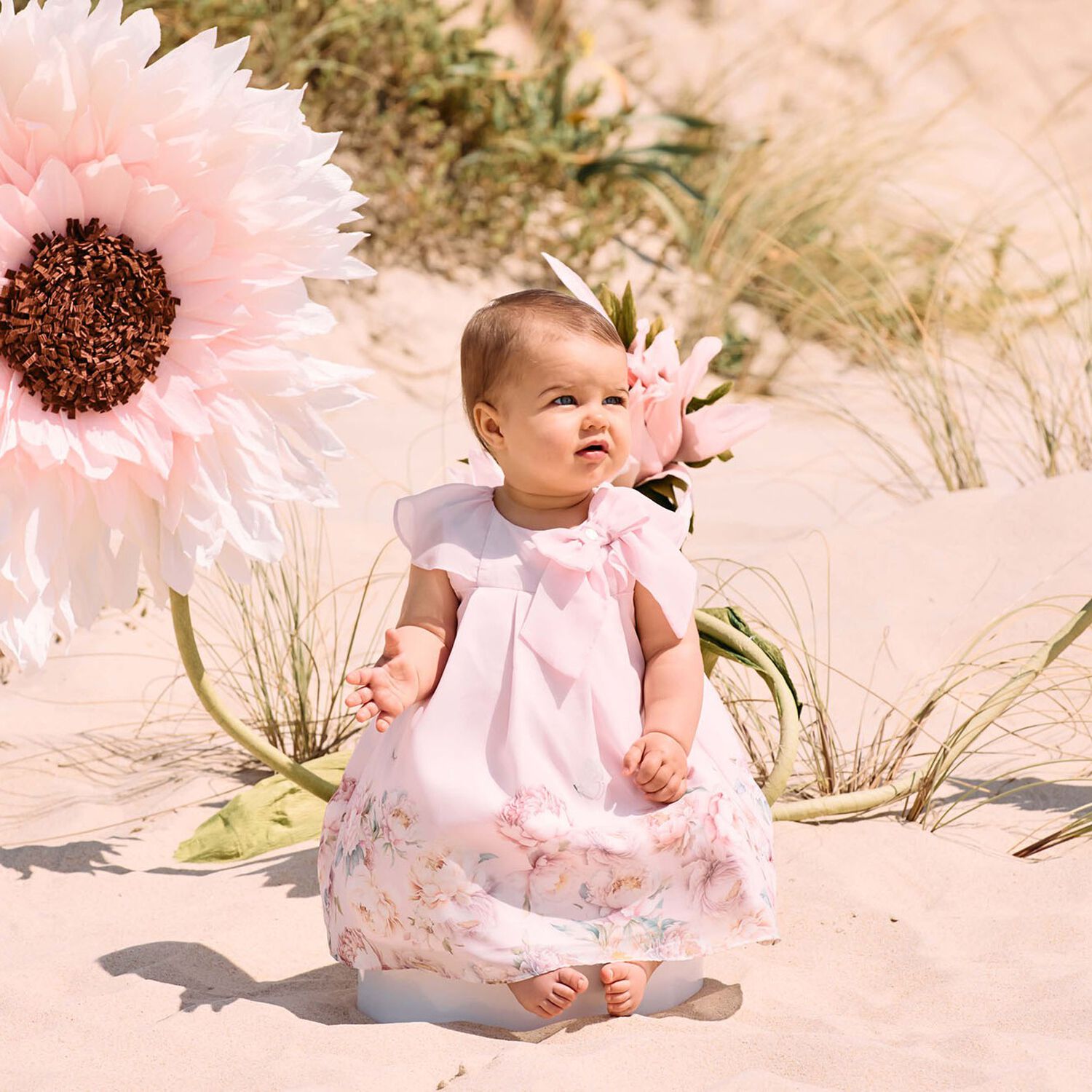 Younger Girls Pink Floral Dress, 1, hi-res