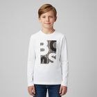 Boys White Logo Long Sleeve Top, 2, hi-res