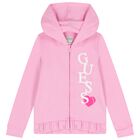 Girls Pink Logo Hooded Zip Up Top, 1, hi-res